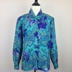 Vintage Pyke Top Womens 12 Petite Paisley Floral